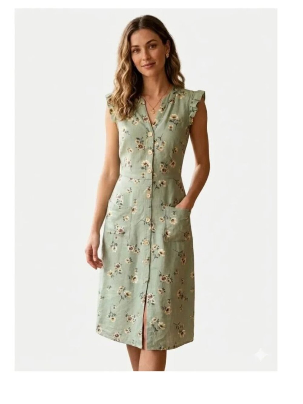 Monteau Sage Green Floral Midi Dress